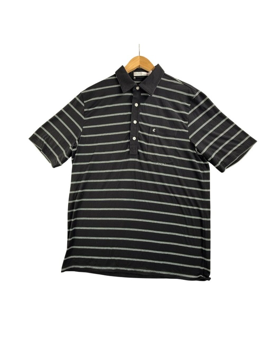 Criquet Polo Shirt Mens Large Black Striped Pocket Golf Performance Stretch
